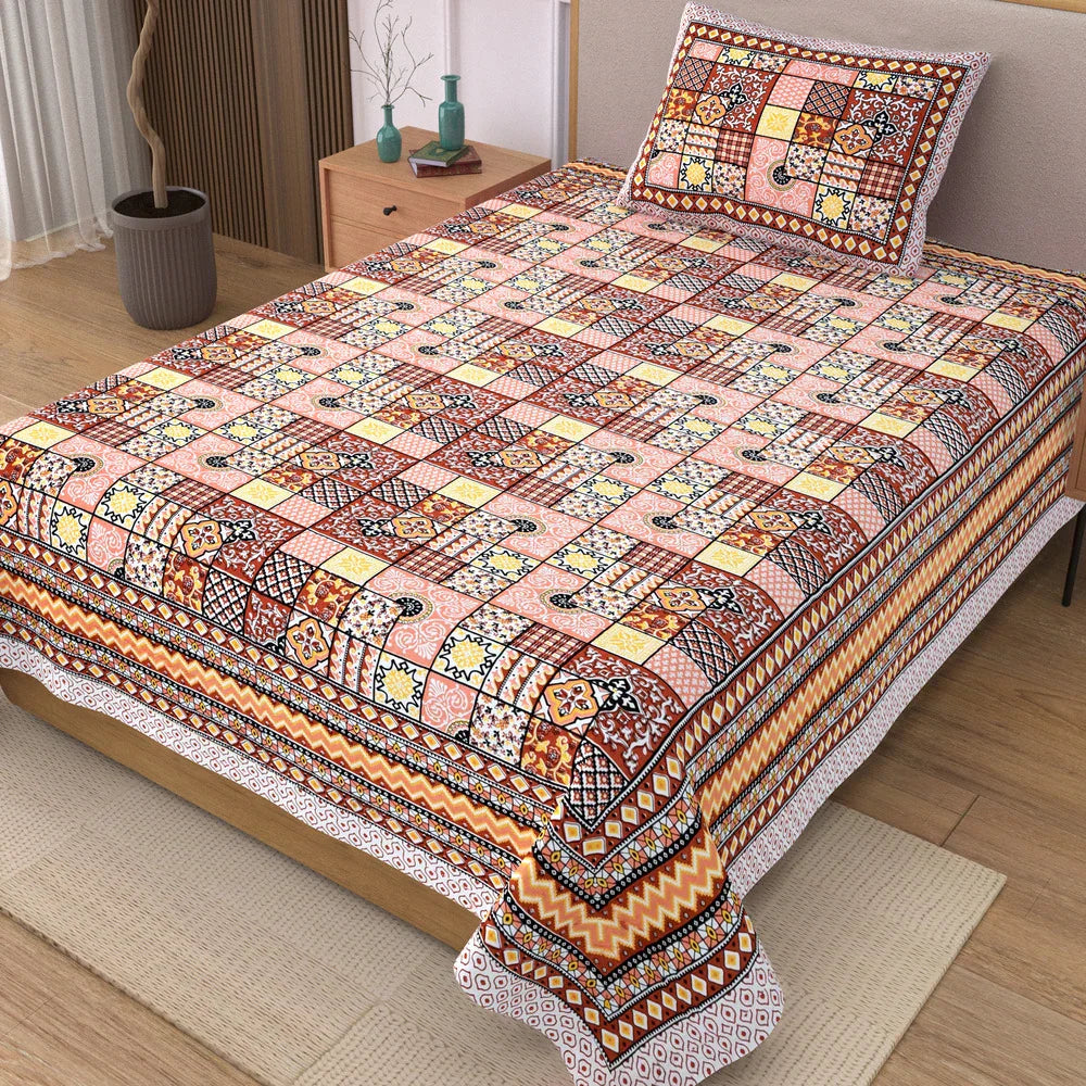 Jaipuri Cotton Single Bedsheet Set – Patchwork Print (70X100 inches)